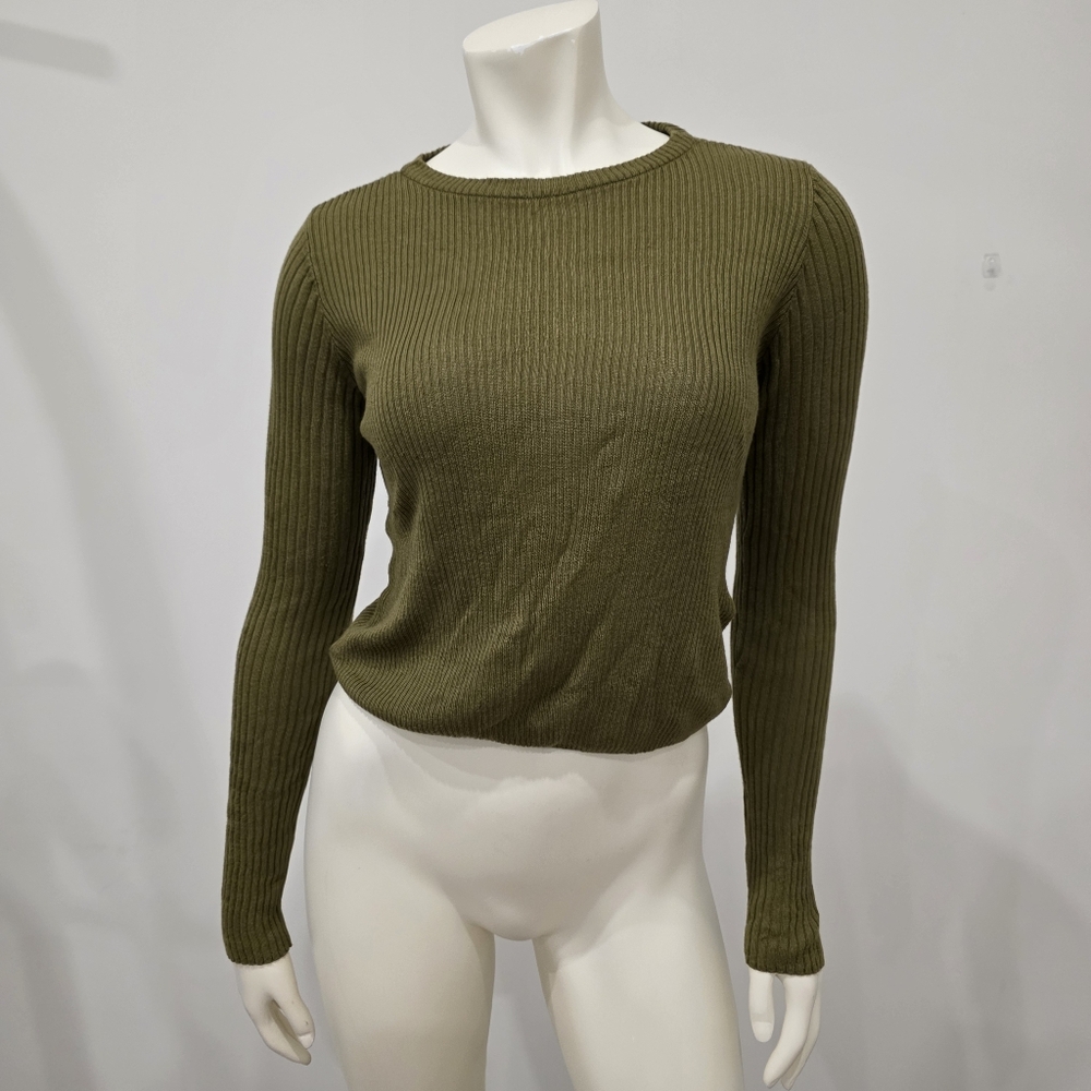 Topshop Olive Green Boxy Knitted Crop Top Ribbed Sweater US 4 - 6